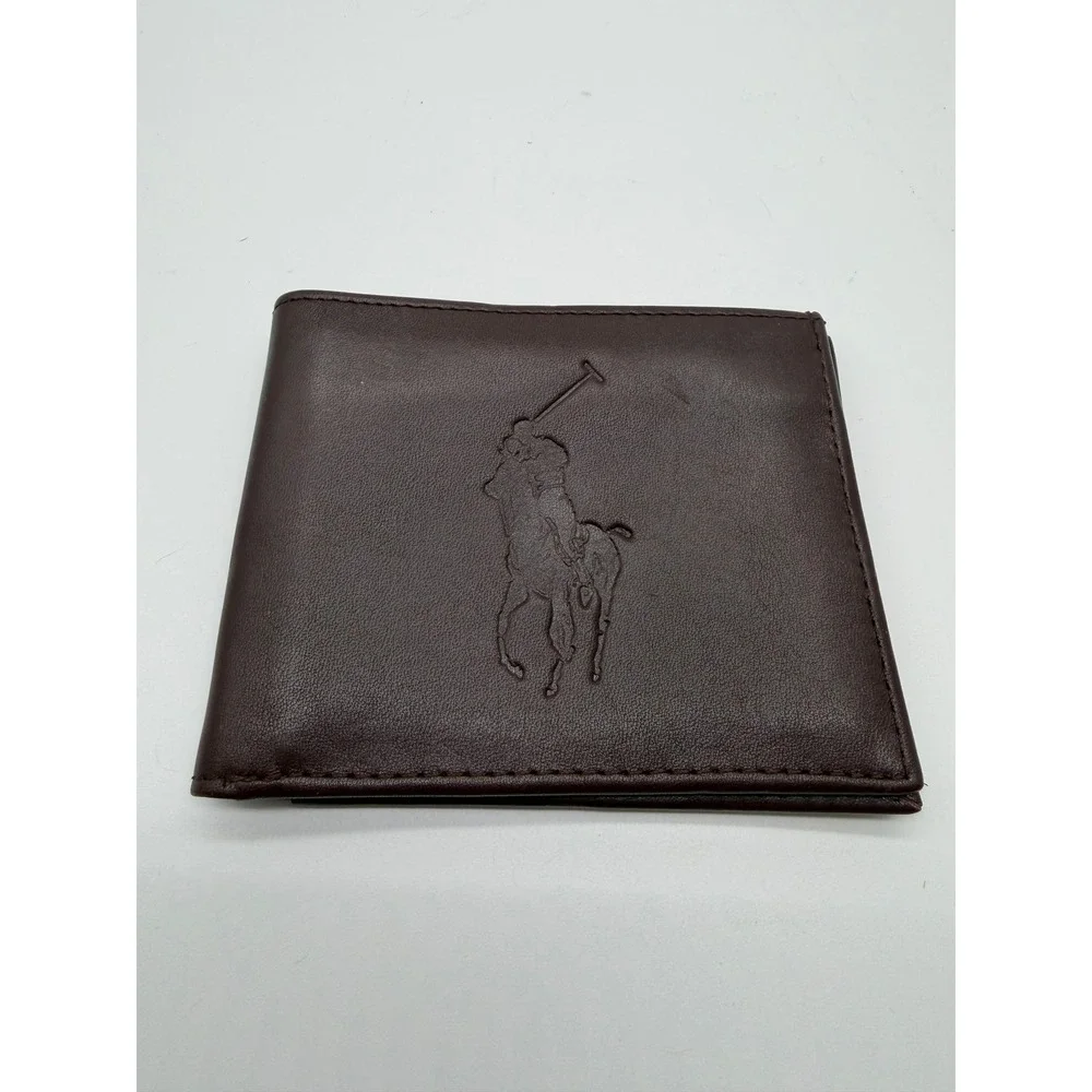 Polo Ralph Lauren Men's Wallet Brown Leather Big Pony Embossed Bifold
